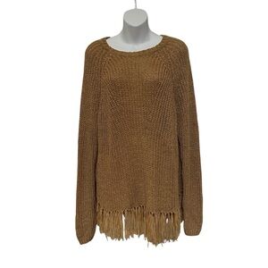 H&M Knit Tunic Sweater Slouchy Oversize Fringe S Textured Scoop Raglan Sleeve